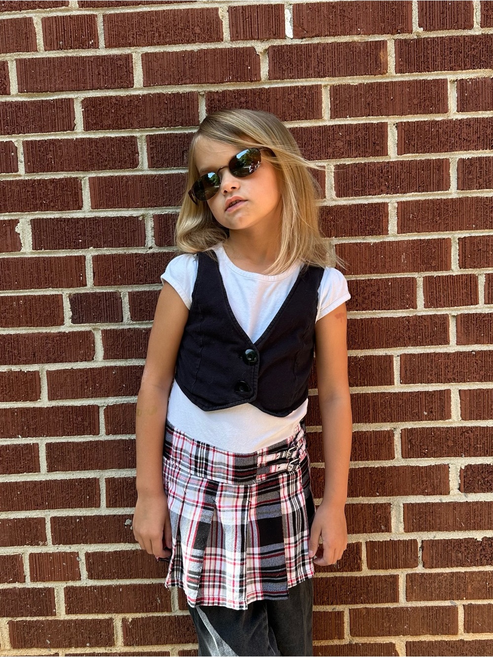 Basic Editions Black Red Plaid Skirt Set Twofer Vest Y2K Kids 6X